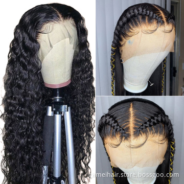 10A Unprocessed Virgin Cambodian Raw Human Hair Lace Front Wig Pre Plucked Full Transparent HD Water Wave Curly Lace Frontal Wig